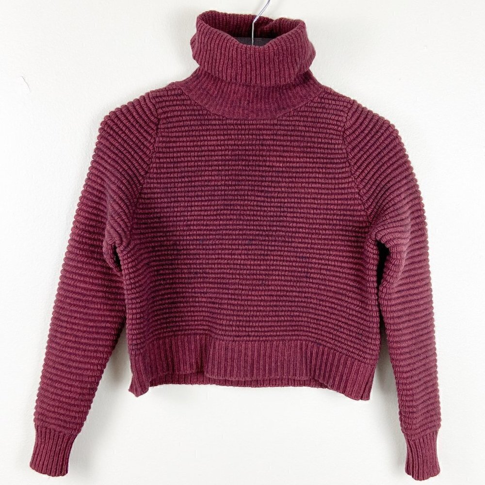 MADEWELL | Side-Button Turtleneck Sweater Thick Chunky Textured Burgundy XXS
